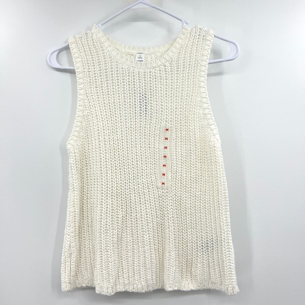 Old Navy Sweater Vest Womens M Ivory Chunky Knit Sleeveless Cotton NWT